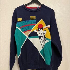 90s Vintage Navy Knit Home Run Preppy Men’s Baseball Sweater M 21x27